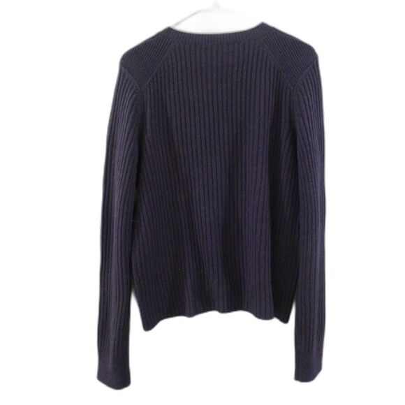 INTERMIX Cropped Cashmere/Wool Ribbed Button Shoulder Sweater - Navy XL - Picture 2 of 6